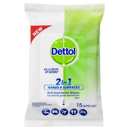 Dettol Hand and Surfaces Anti-Bacterial Wipes 15 Wipes