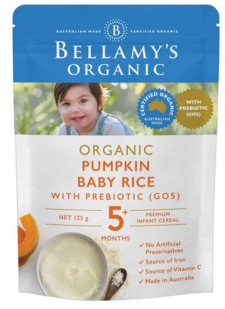 Bellamy&#039;s Organic Pumpkin Baby Rice 5+ 125g