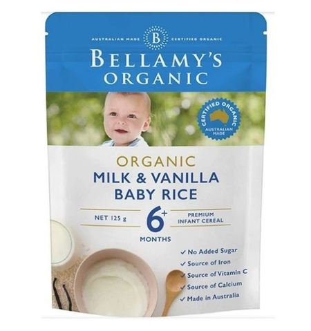 Bellamy&#039;s Organic Milk &amp; Vanilla Baby Rice 6+ 125g